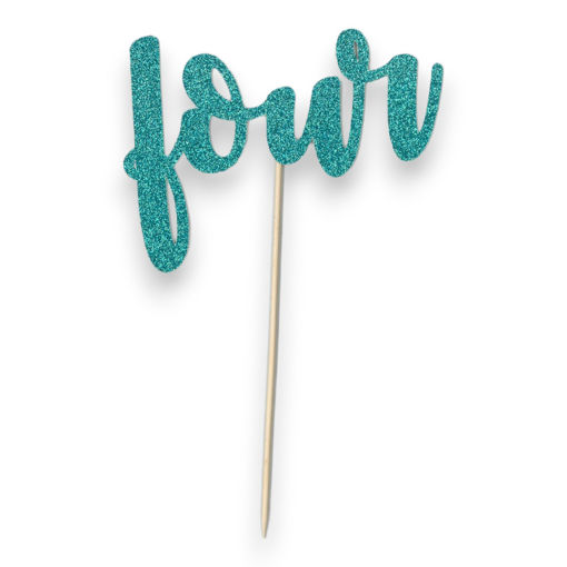 Picture of FOUR CAKE TOPPER TURQUOISE GLITTER